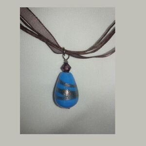 Boho Pendant  #055L Murano Glass Pendant Organza Necklace Layered Necklace 19" l